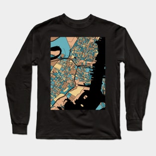 Jersey City Map Pattern in Mid Century Pastel Long Sleeve T-Shirt